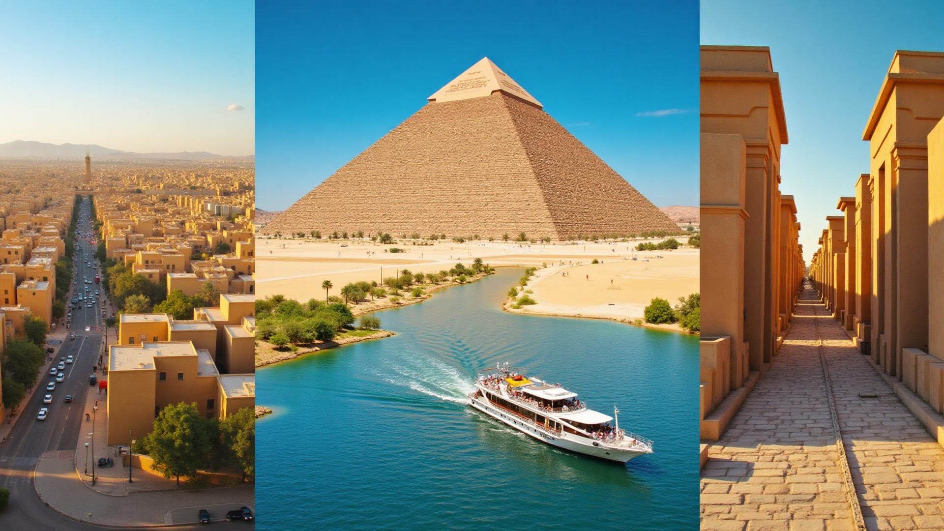 Roteiro completo de viagem ao Egito mostrando principais destinos: Cairo, Luxor, Aswan e cruzeiro pelo Nilo
